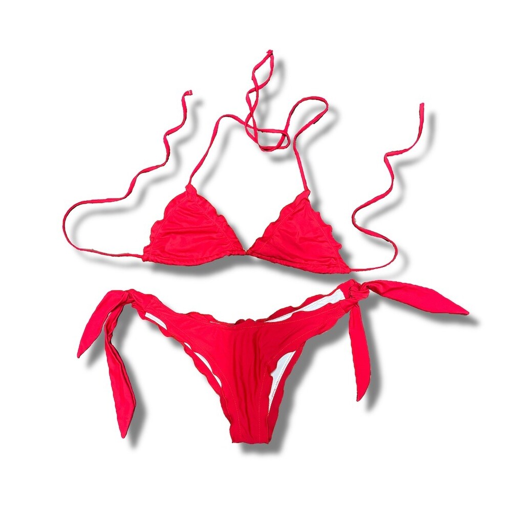 Bikini Set Womens Size M Red Triangle Halter Tie Side